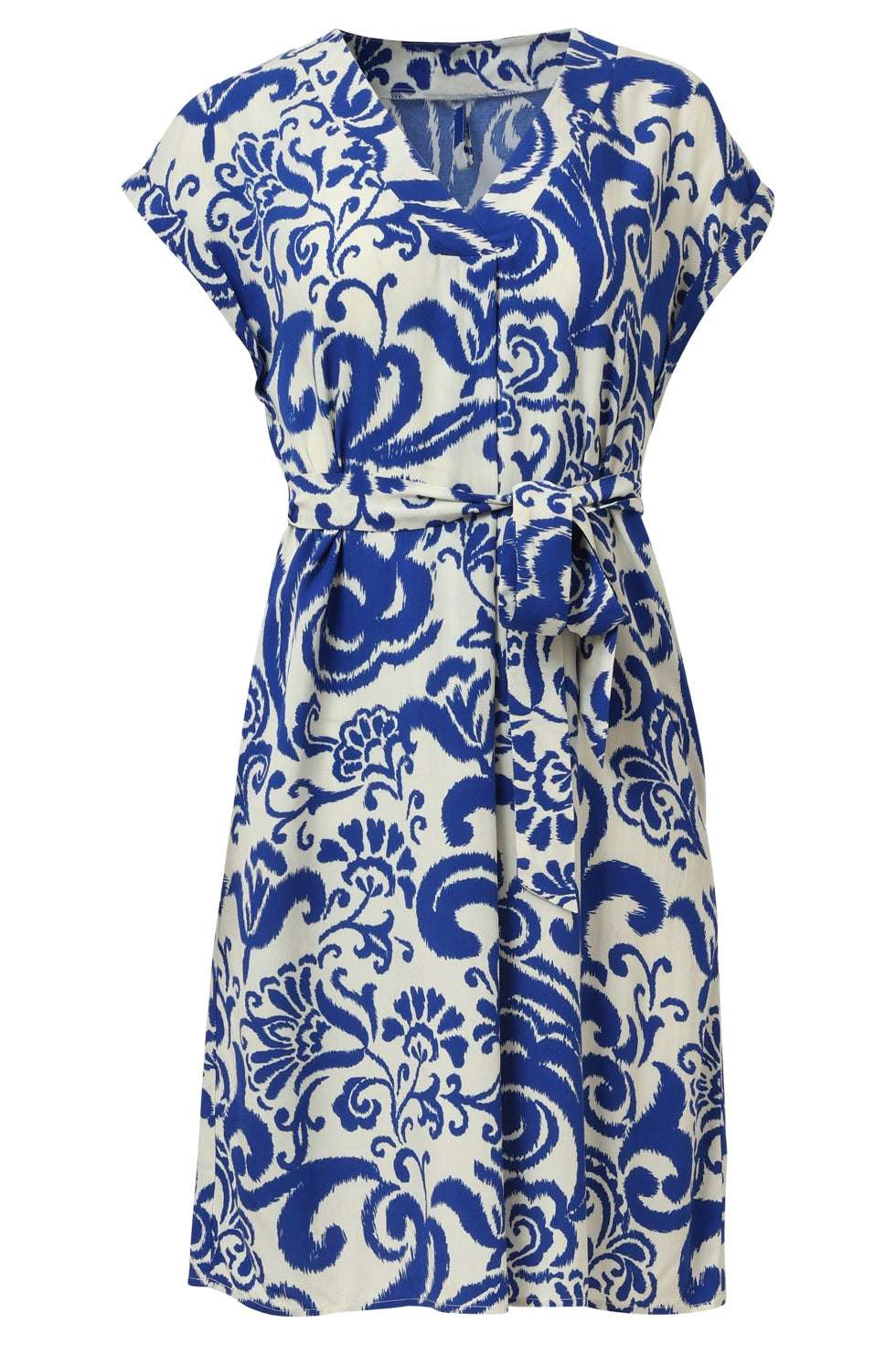 35140, Jurken | Off White-Cobalt Blue