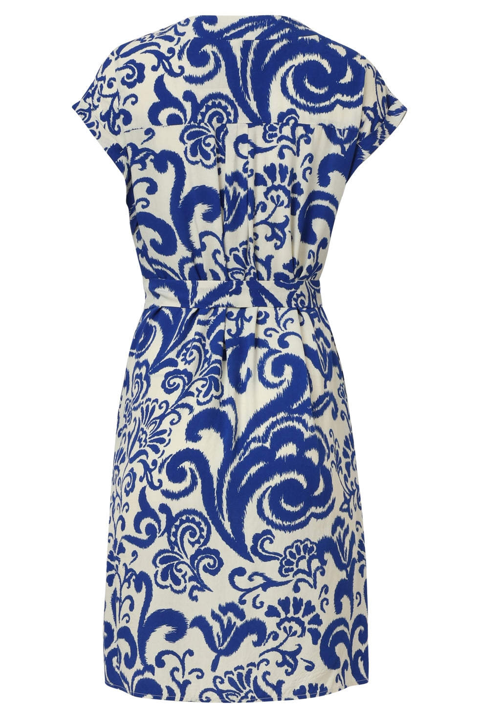 35140, Jurken | Off White-Cobalt Blue