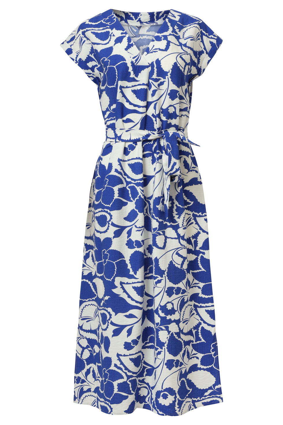 35172, Jurken | Off White-Cobalt Blue