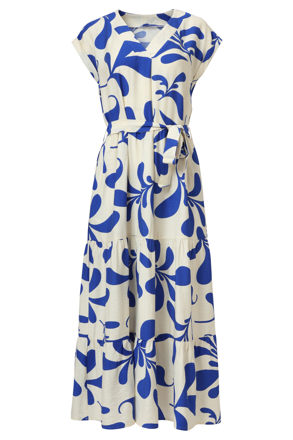 35179, Jurken | Off White-Cobalt Blue