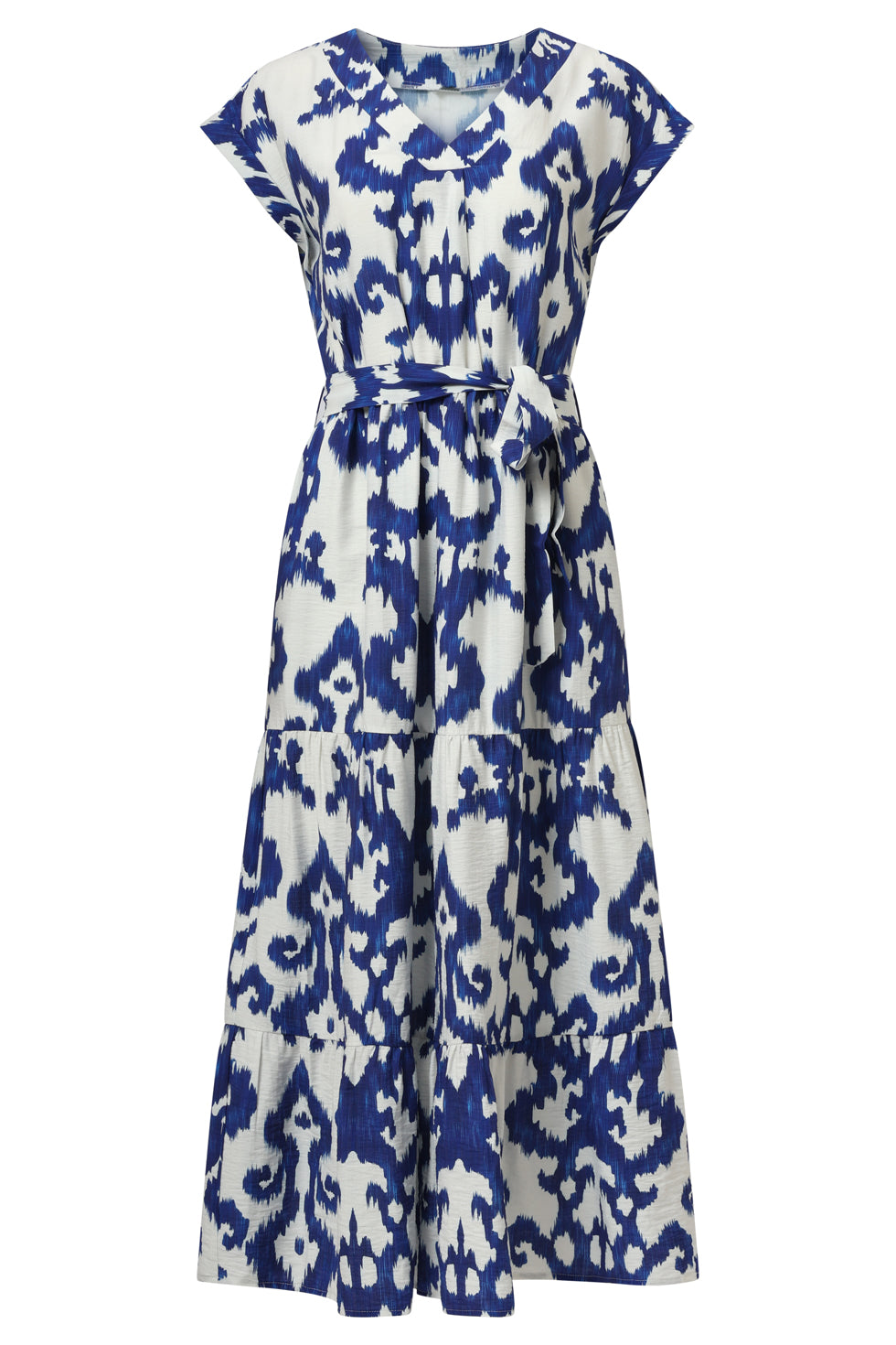 35185, Jurken | Off White-Cobalt Blue