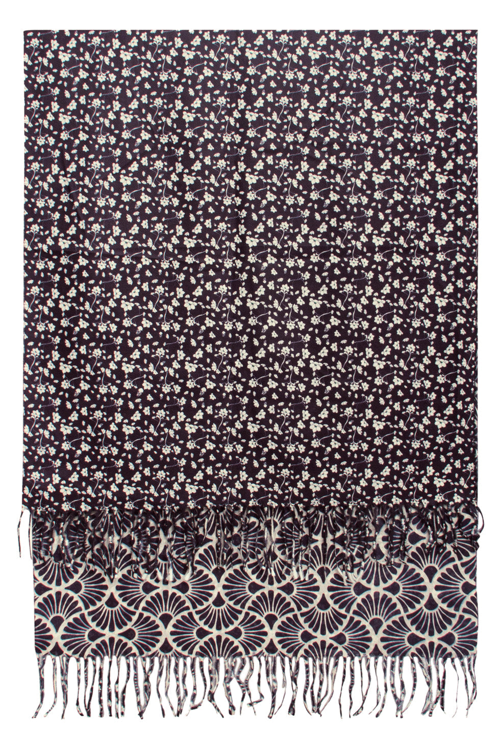 52204 Dubbelzijdige Geprinte Sjaal Met Grafische Printfijne Bloemen | Sand-Black