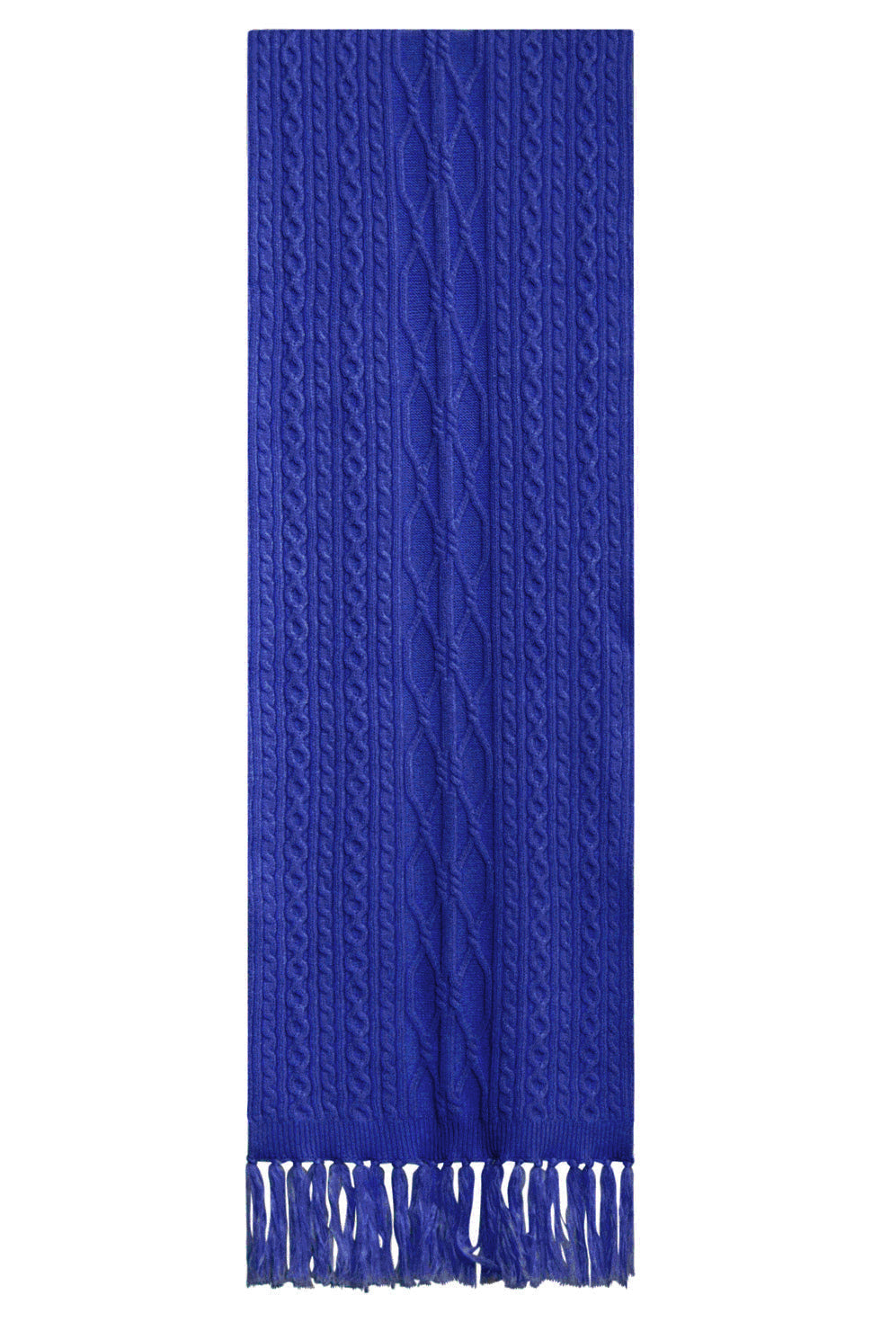 52210 Kabelgebreide Cobalt Sjaal Met Franjes | Cobalt Blue