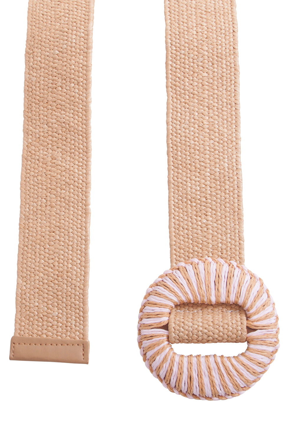 53012 Stretchriem Donker Met Ronde Wicker Gesplicht | Dark Sand-Off White