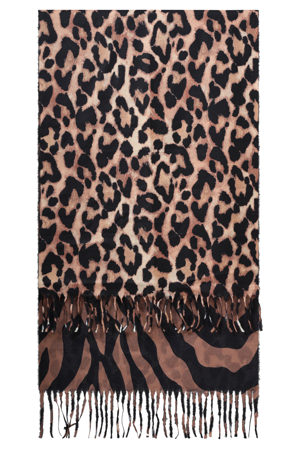 55300 Dubbelzijdige Sjaal Met DierEnprInt in Bruin en Zwart | Brown - Black