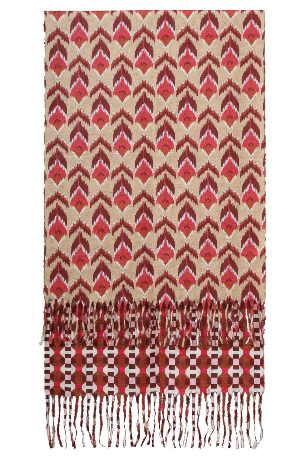 55301 Dubbelzijdige Sjaal Met Aztec En Retro PrInt in Cognac | Cognac - Muticolour