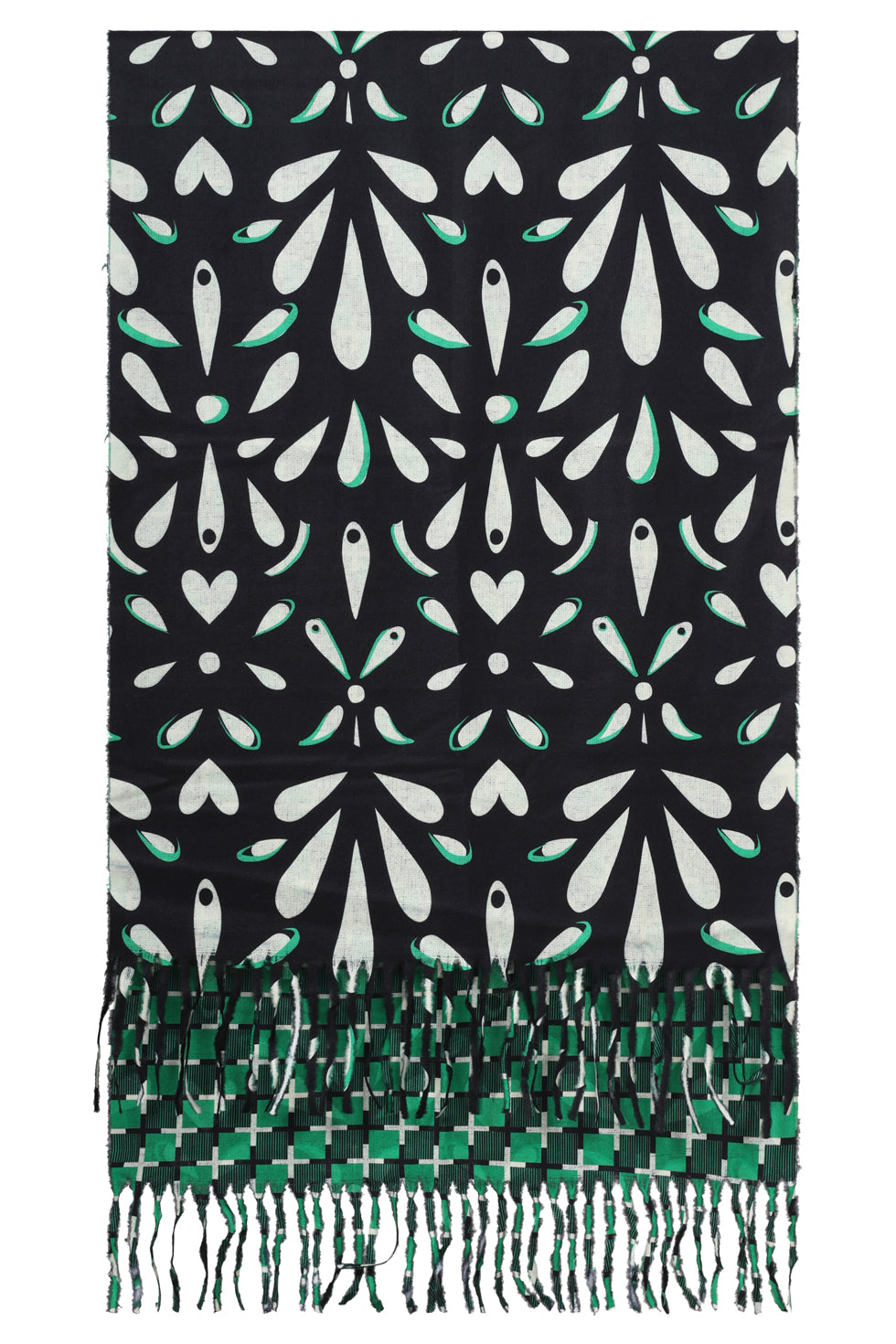 55303 Dubbelzijdige Grafische GeprInt Sjaal in GroEn en Zwart | Green - Black