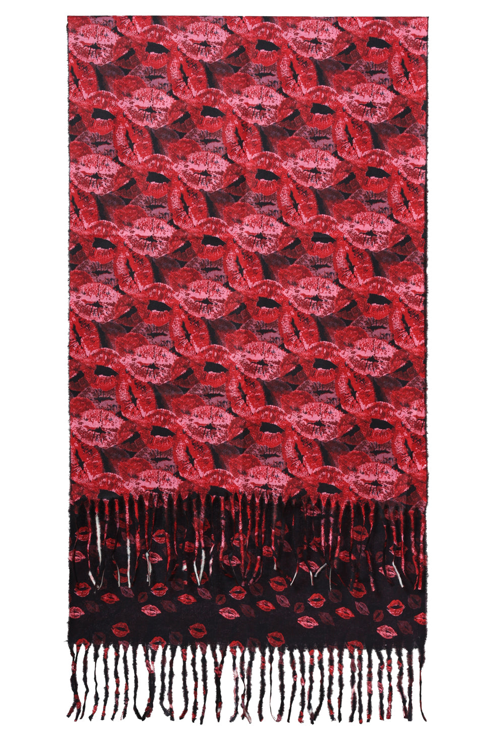 55305 Dubbelzijdige LippEnprInt Sjaal in Zwart en Rood | Black - Red