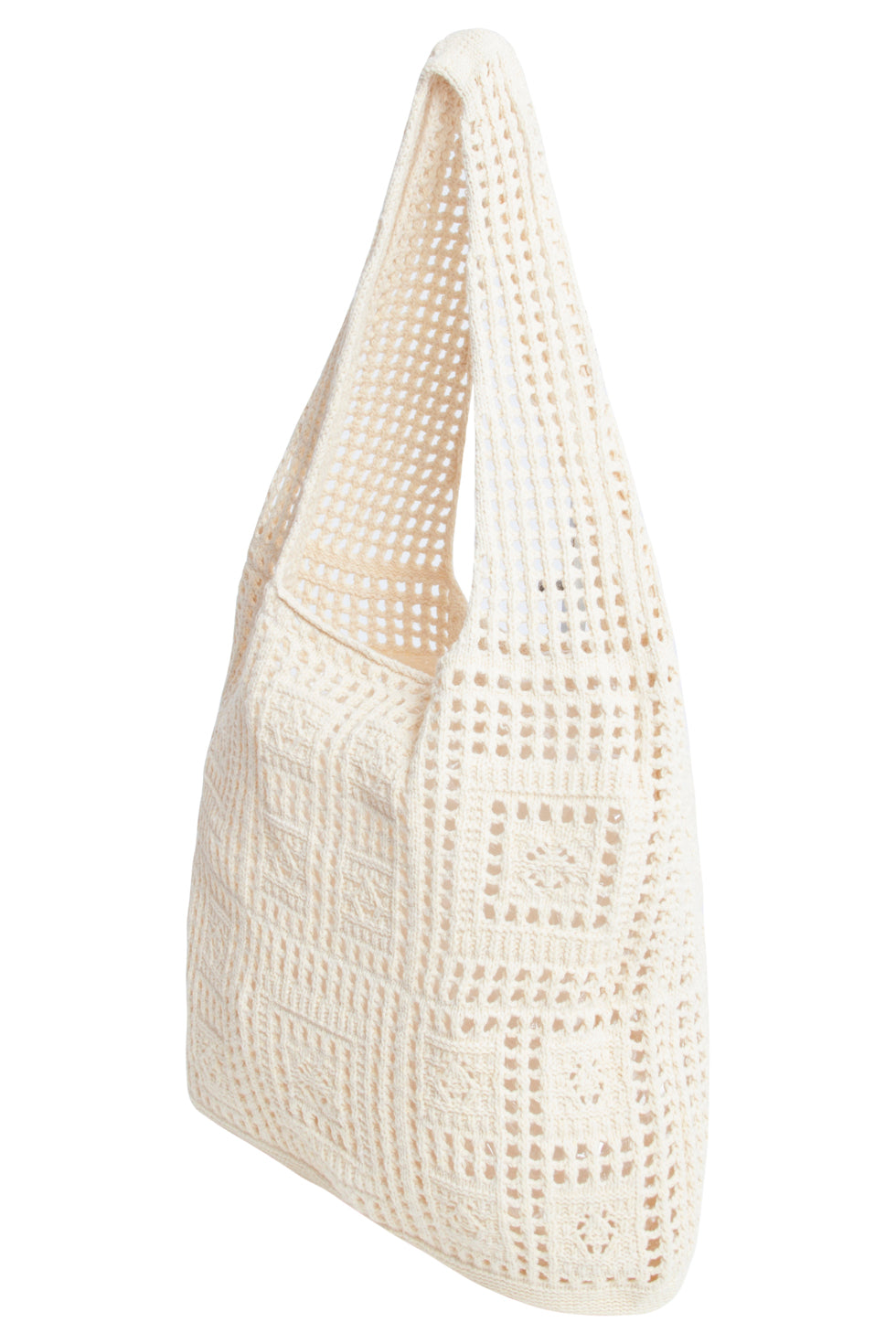 56004 Dames Gehaakte Schoudertas - Patchwork Gebreide Structuur | Light Yellow