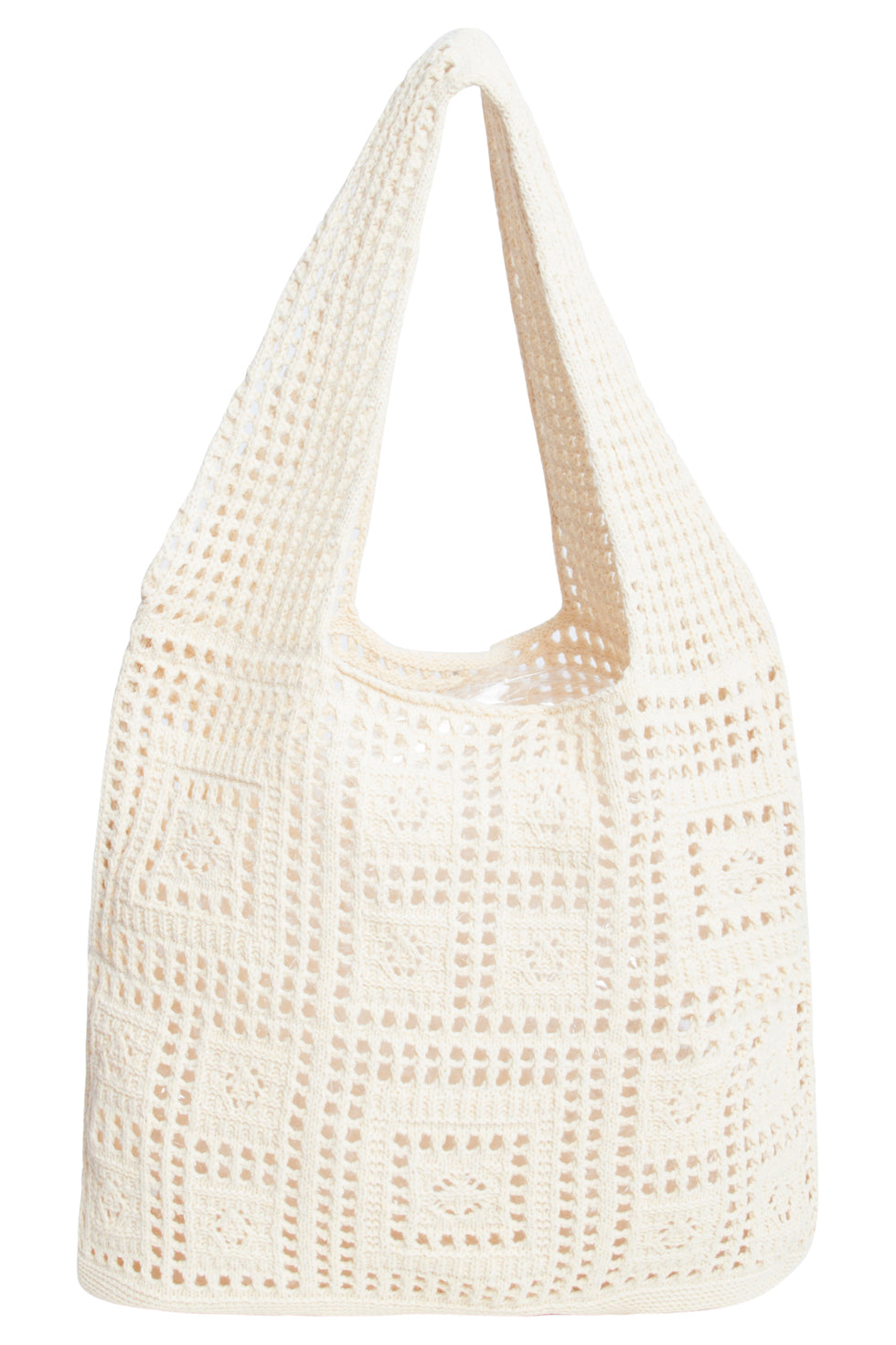 56004 Dames Gehaakte Schoudertas - Patchwork Gebreide Structuur | Light Yellow
