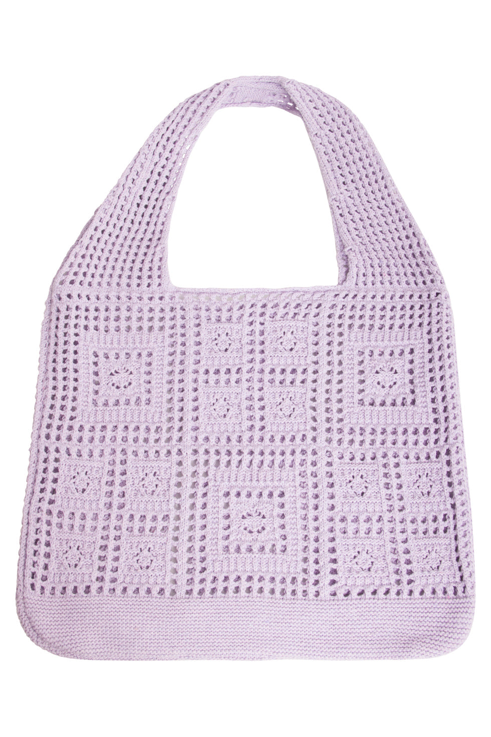 56004 Dames Lavendel Gehaakte Schoudertas - Patchwork Gebreide Structuur | Lavender