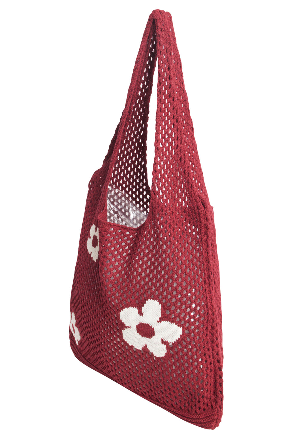 56006 Dames Gehaakte Schoudertas - Met Te Bloemenprint | Red-White