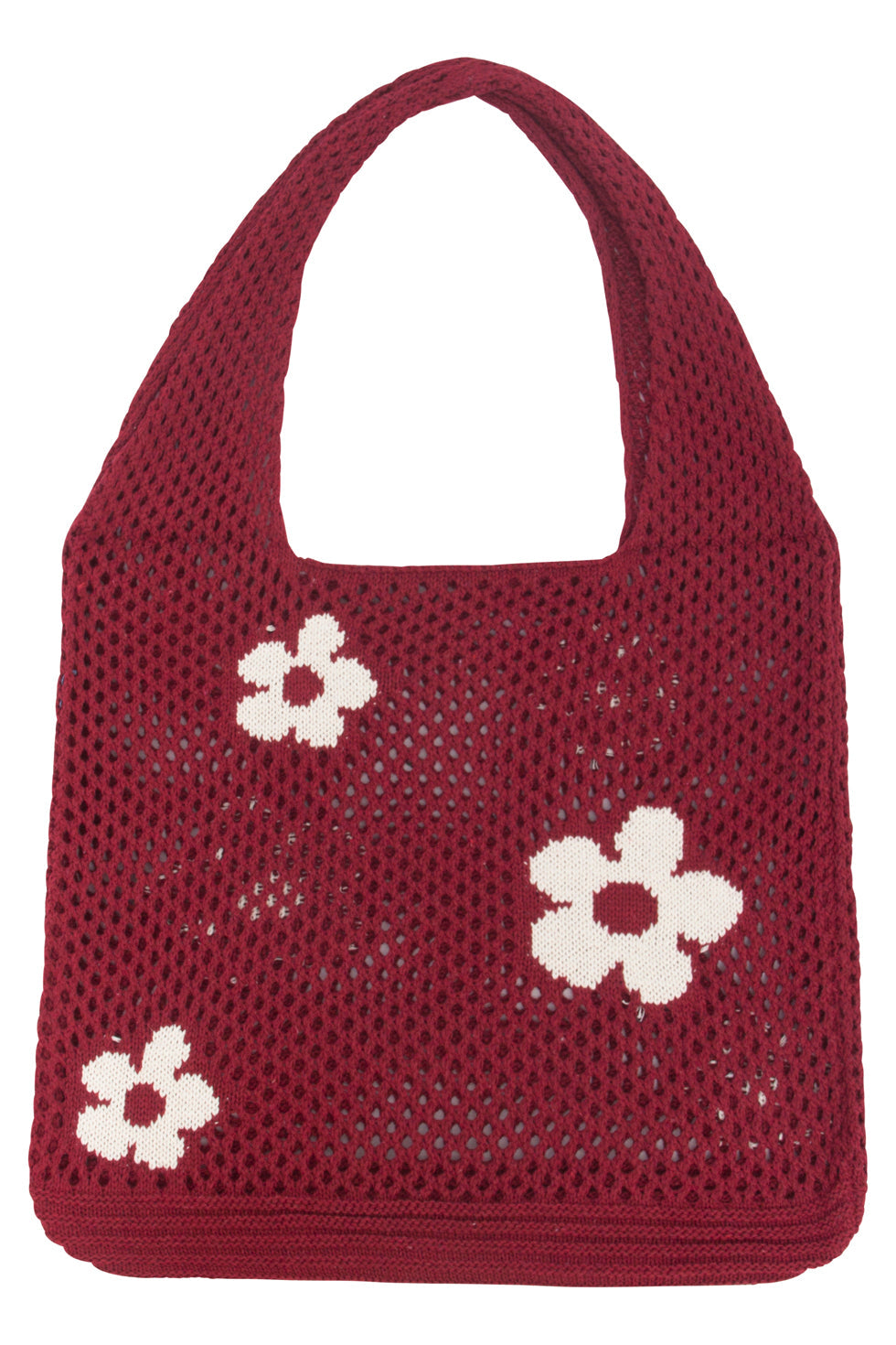 56006 Dames Gehaakte Schoudertas - Met Te Bloemenprint | Red-White