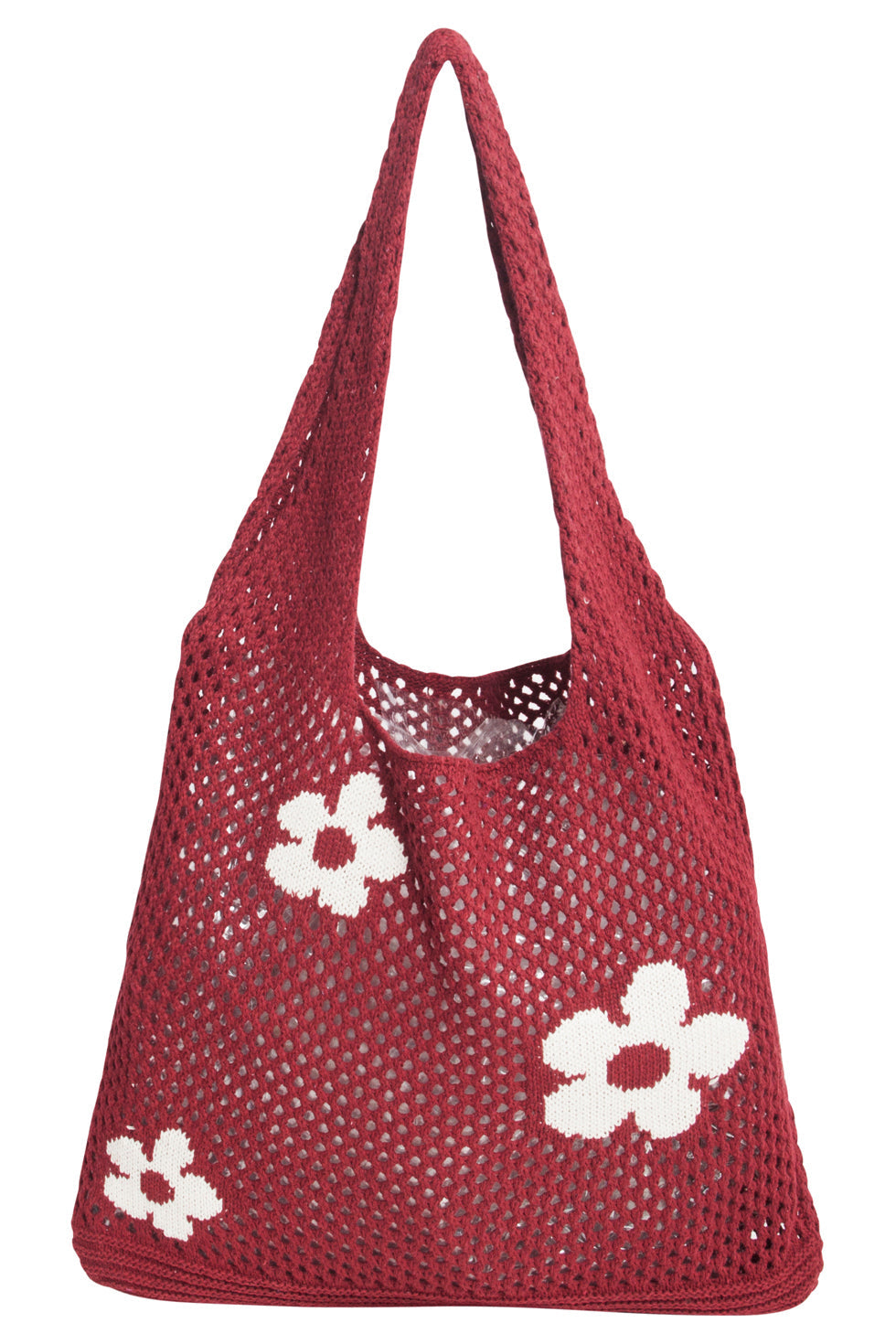 56006 Dames Gehaakte Schoudertas - Met Te Bloemenprint | Red-White