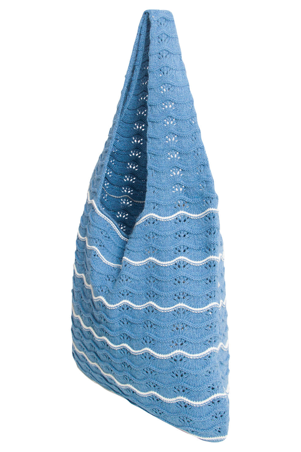 56007 Dames Gehaakte Schoudertas - Golfstructuur | Light Blue-White