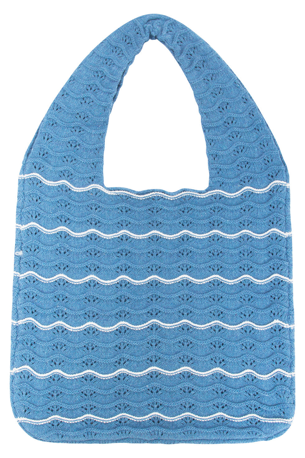 56007 Dames Gehaakte Schoudertas - Golfstructuur | Light Blue-White