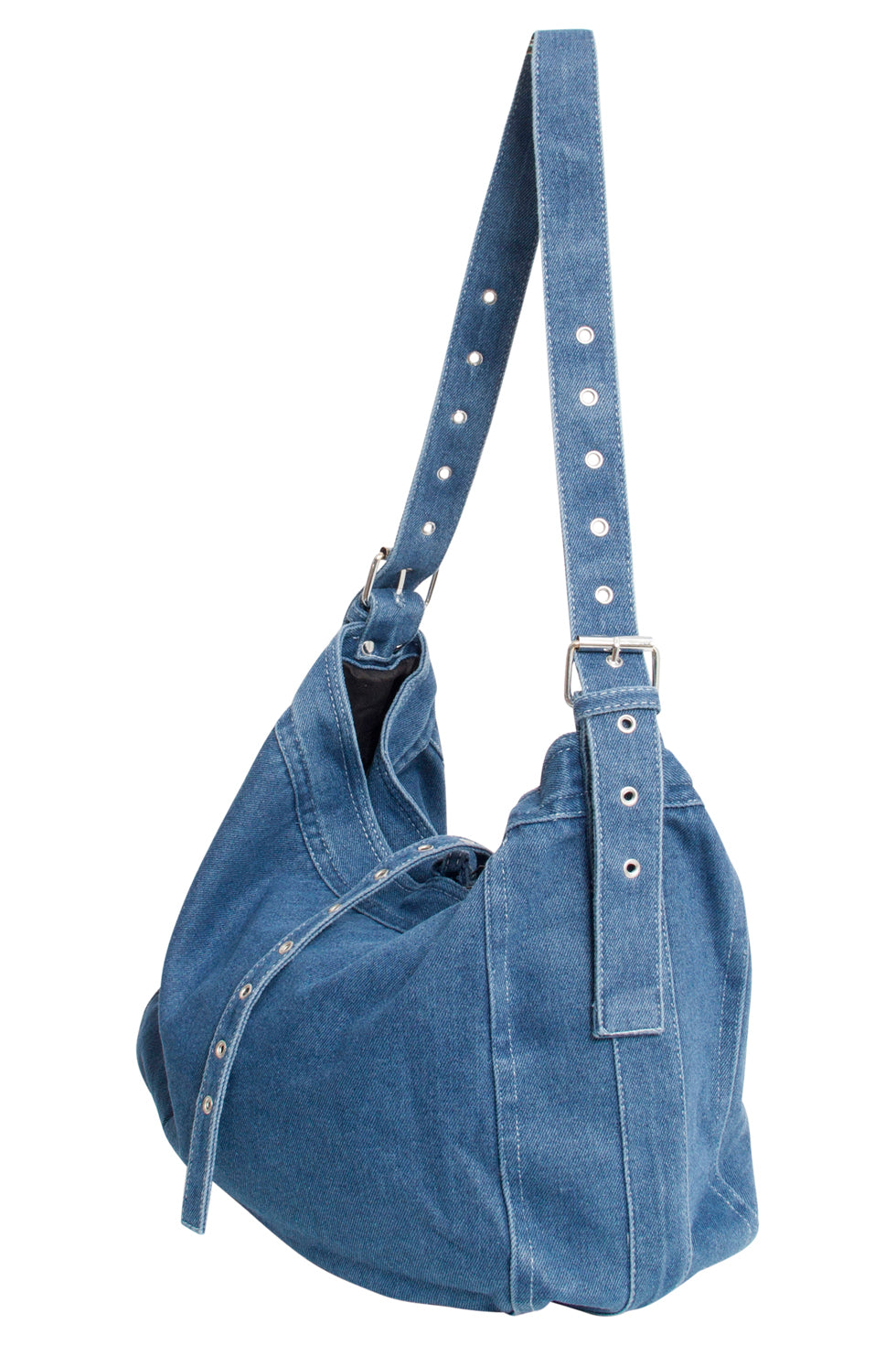 56010 Mashed Lemon Denim Schoudertas - Indigo Met Verstelbare Straps | medium blue denim