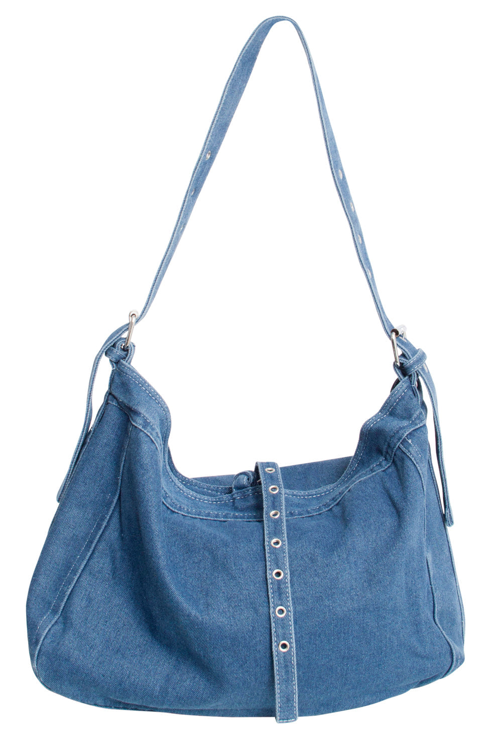 56010 Mashed Lemon Denim Schoudertas - Indigo Met Verstelbare Straps | medium blue denim