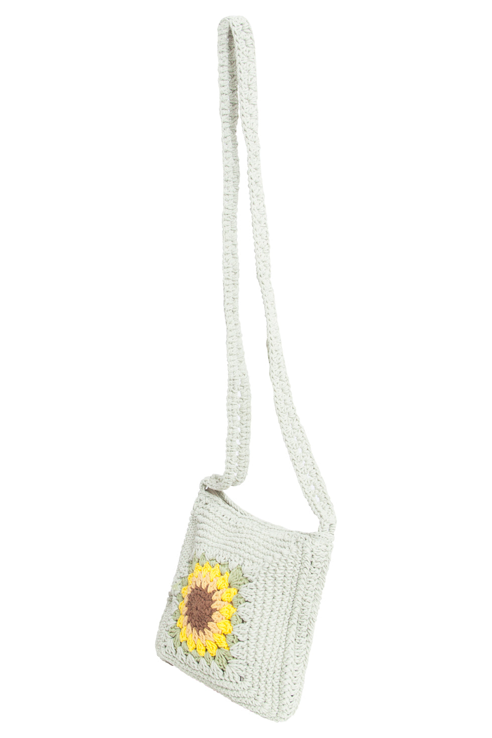 56025 Gehaakte Vierkante Crossbody Tas - Licht Met Zonnebloemprint | Light Green-Multicolour