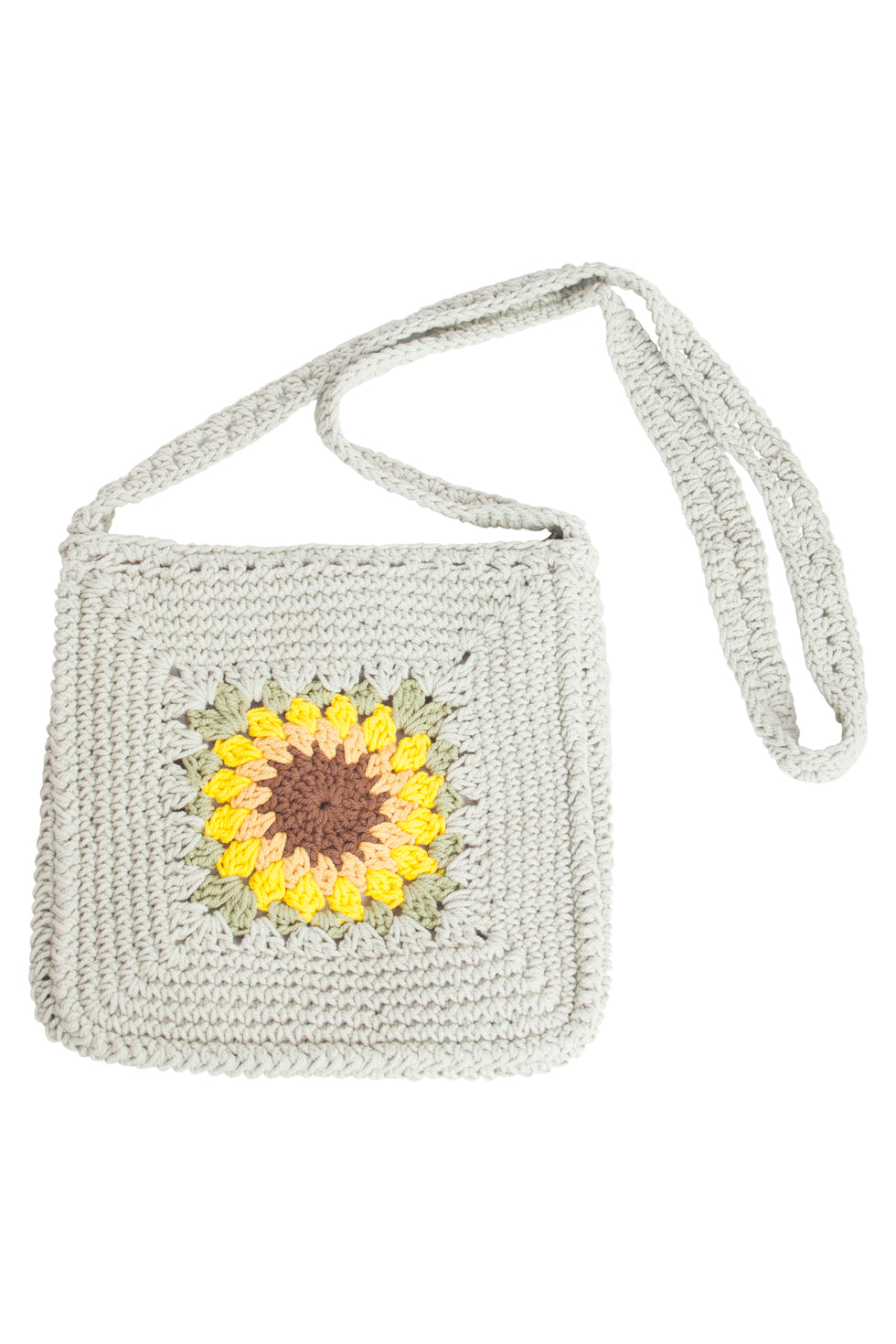 56025 Gehaakte Vierkante Crossbody Tas - Licht Met Zonnebloemprint | Light Green-Multicolour