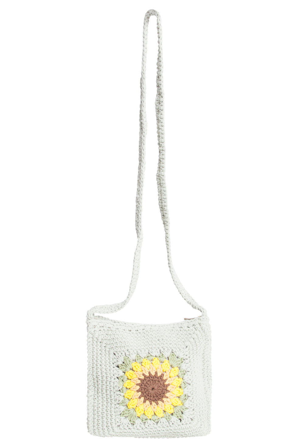 56025 Gehaakte Vierkante Crossbody Tas - Licht Met Zonnebloemprint | Light Green-Multicolour