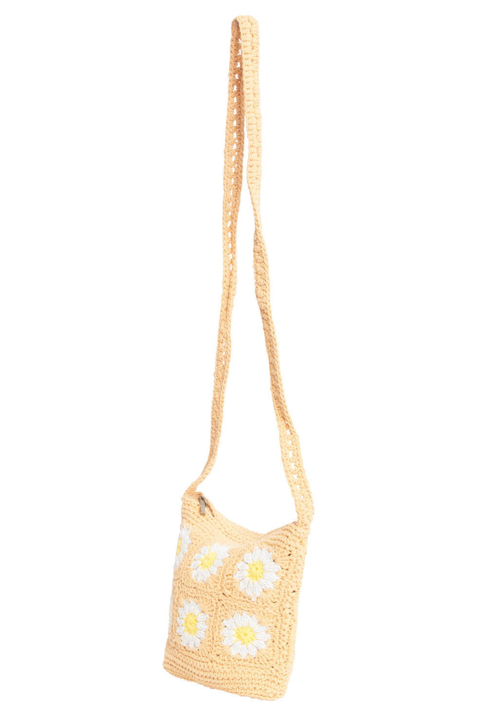 56026 Gehaakte Vierkante Crossbody Tas - Donker Met Madeliefjesprint | Dark Sand-Multi