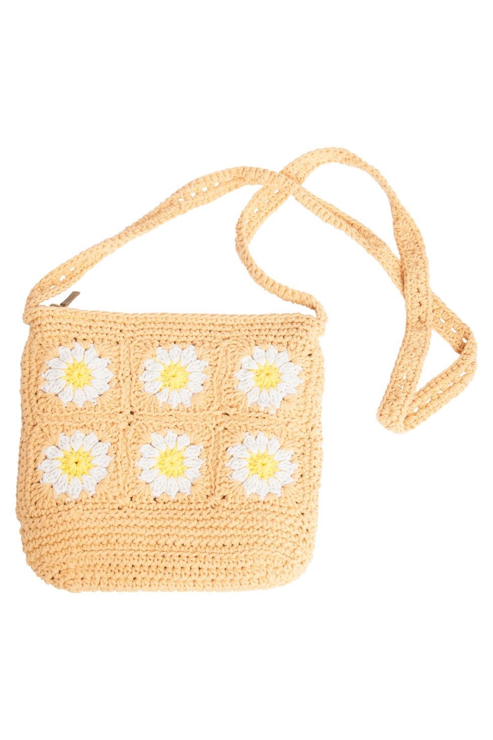 56026 Gehaakte Vierkante Crossbody Tas - Donker Met Madeliefjesprint | Dark Sand-Multi