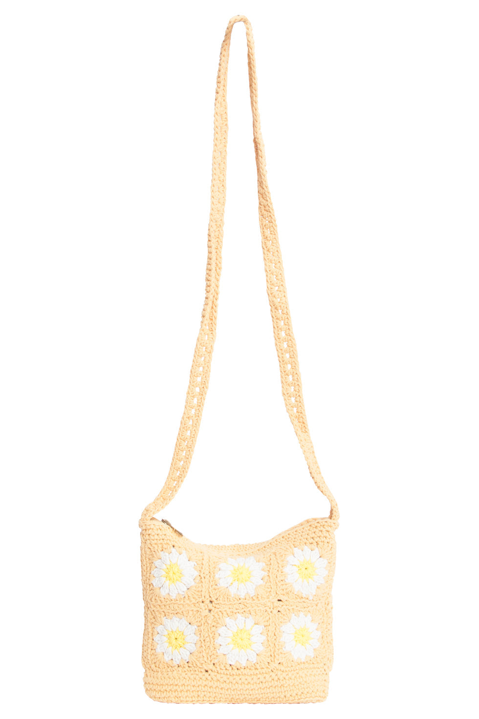 56026 Gehaakte Vierkante Crossbody Tas - Donker Met Madeliefjesprint | Dark Sand-Multi
