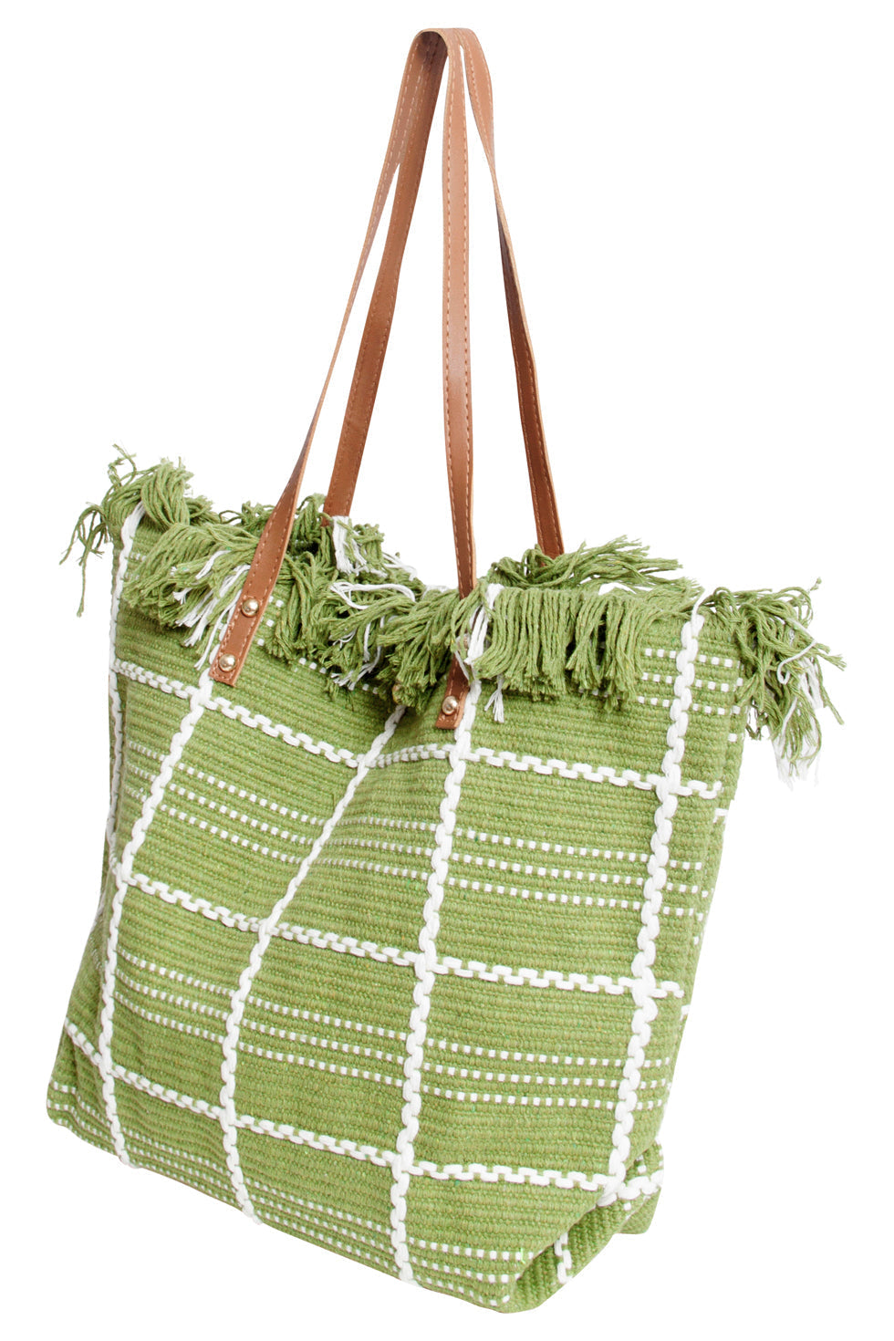 56030 Shopper Schoudertas - Leger Met Geruit Borduurselfranjes | Army Green