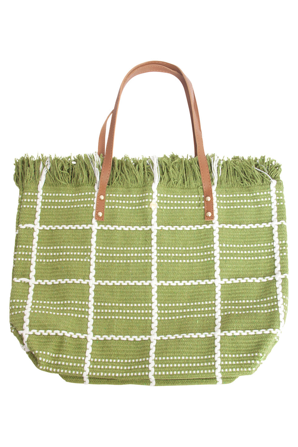 56030 Shopper Schoudertas - Leger Met Geruit Borduurselfranjes | Army Green