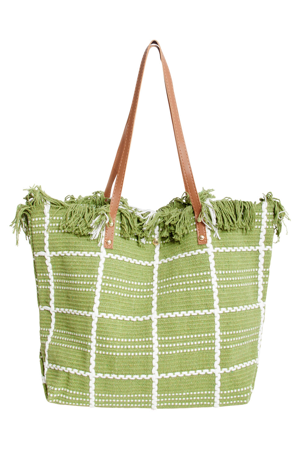 56030 Shopper Schoudertas - Leger Met Geruit Borduurselfranjes | Army Green