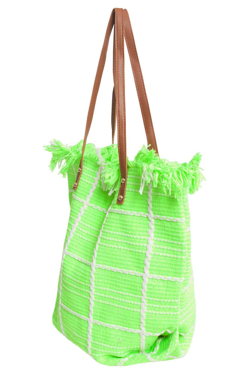 56030 Shopper Schoudertas - Licht Met Geruit Borduurselfranjes | Light Green