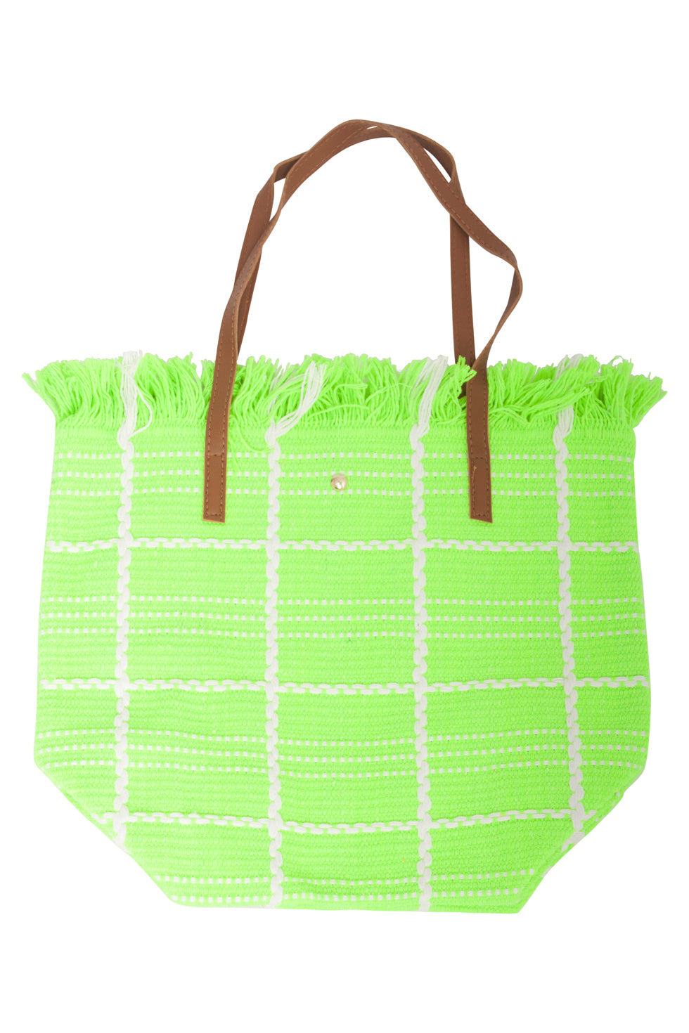 56030 Shopper Schoudertas - Licht Met Geruit Borduurselfranjes | Light Green