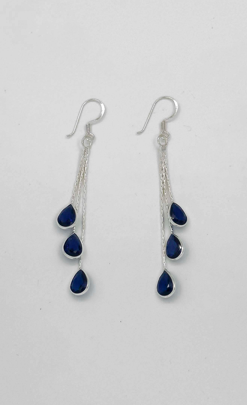 60020 En Hanger Oorbellen Met Marine Zirkoon Druppels | Silver-Navy