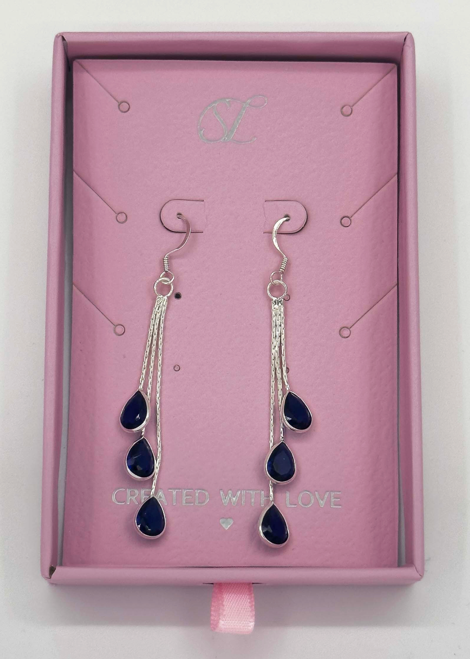 60020 En Hanger Oorbellen Met Marine Zirkoon Druppels | Silver-Navy
