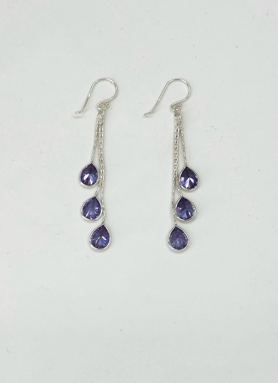 60020 En Hanger Oorbellen Met Paarse Zirkoon Druppels | Silver-Purple