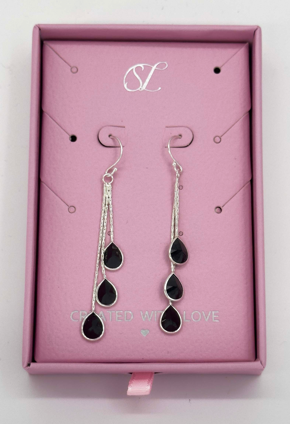 60020 En Hanger Oorbellen Met E Zirkoon Druppels | Silver-Black