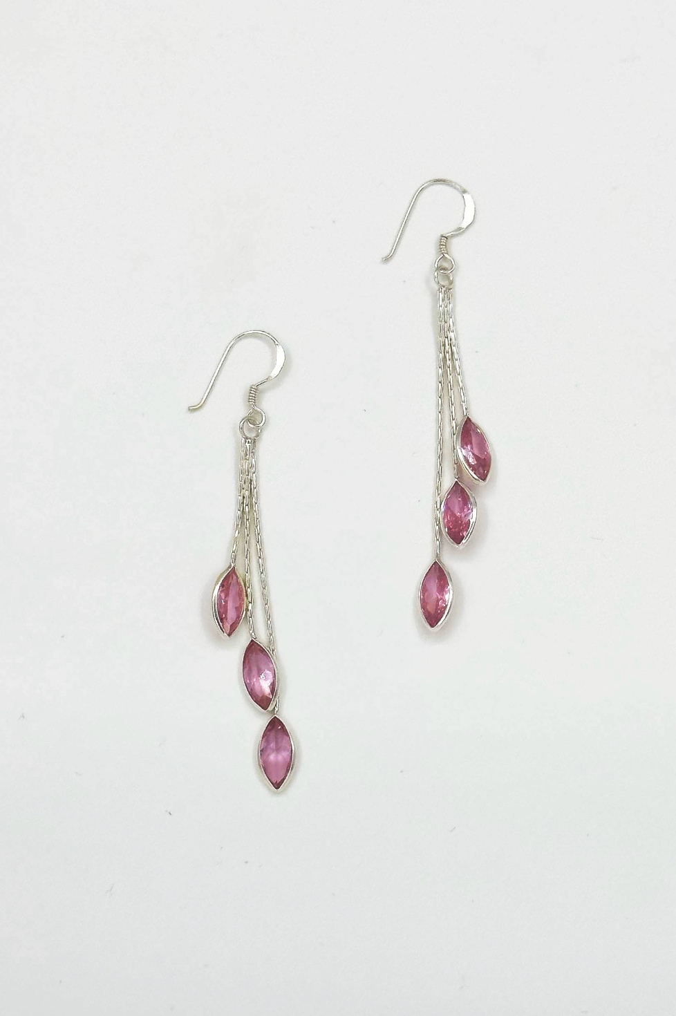 60021 En Hanger Oorbellen Met Zirkoon Druppels | Silver-Pink
