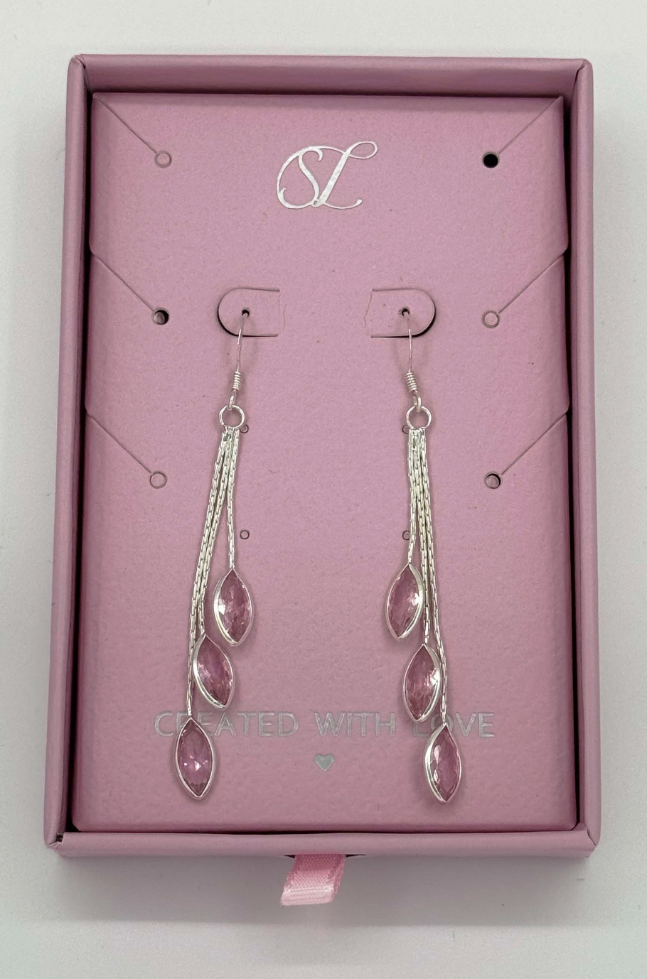 60021 En Hanger Oorbellen Met Zirkoon Druppels | Silver-Pink