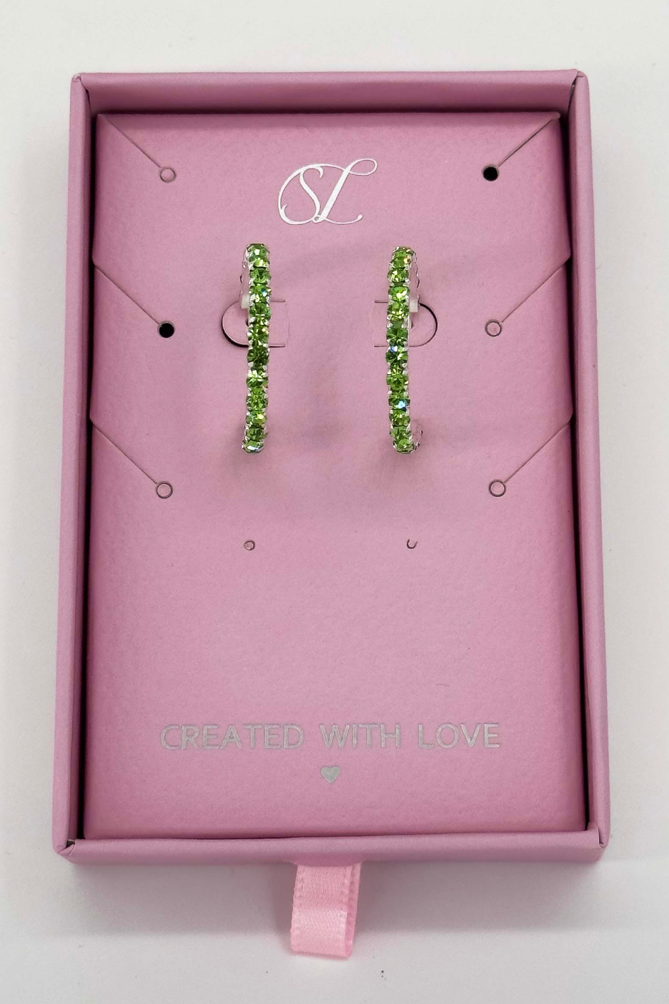 60039 En Kleine Open Hoepel Oorbellen Met Licht Zirkoon | Silver-Soft Green