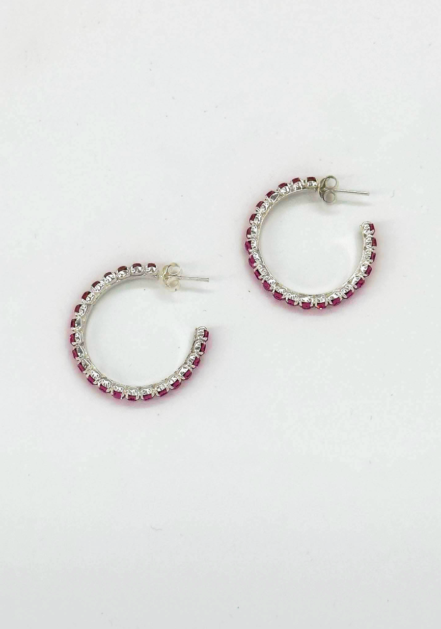 60039 En Kleine Open Hoepel Oorbellen Met Zirkoon | Silver-Pink