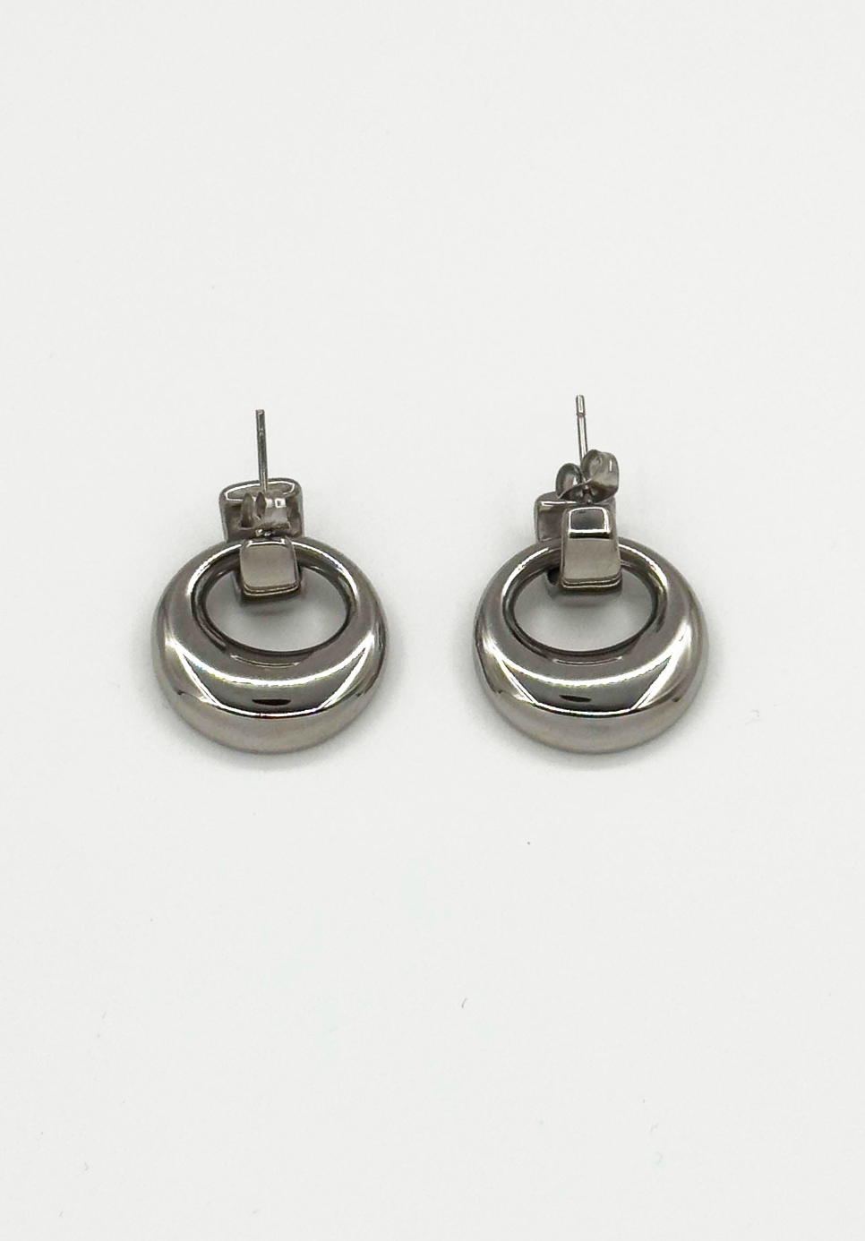 60056 Roestvrijstalen En Tweedelige Hoepel Oorbellen | Silver