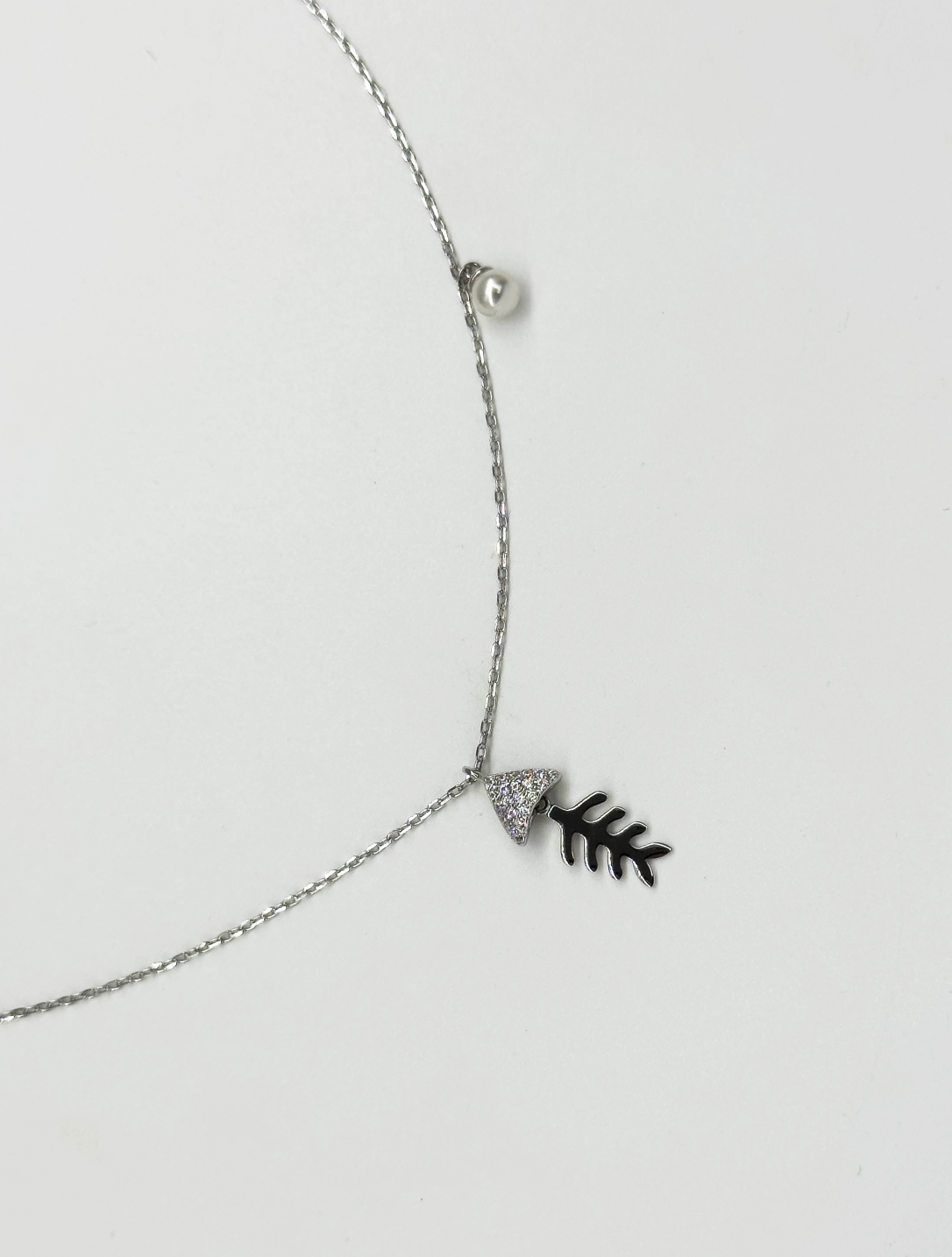 64009 Dunne En Ketting Met Visgraat Hangerparel | Silver