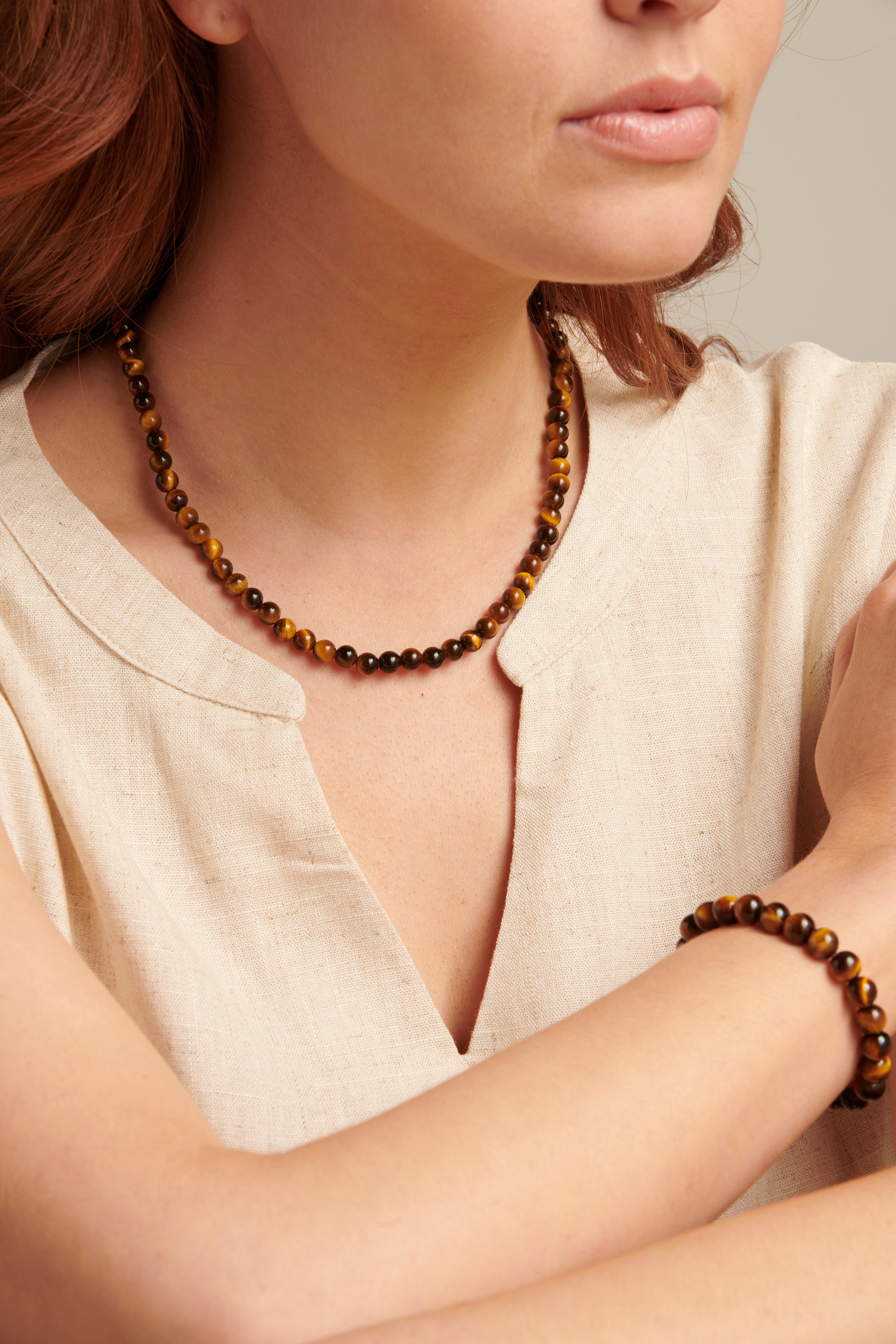 64021 Tigeroogstenen Quartz Kralenketting | Tiger