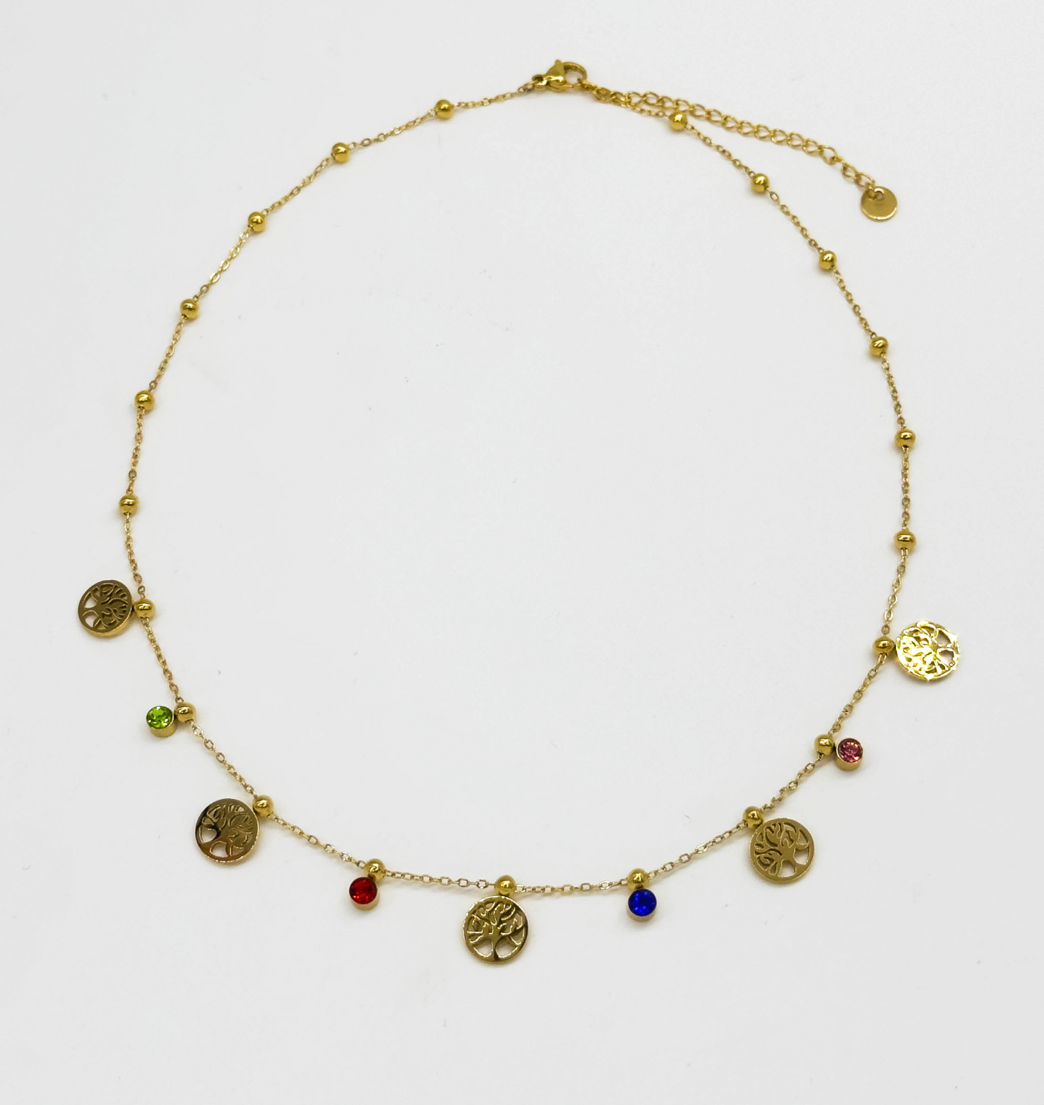 64050 Fijne Roestvrijstalen Ketting Met Levensboomhangerszirkonen Kristallen | Gold