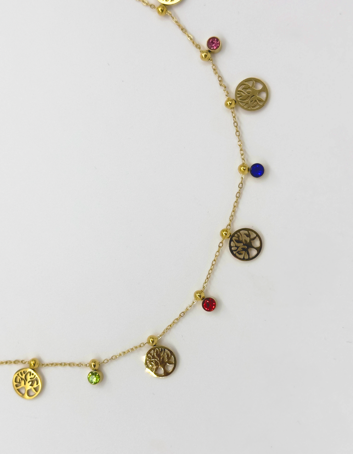64050 Fijne Roestvrijstalen Ketting Met Levensboomhangerszirkonen Kristallen | Gold