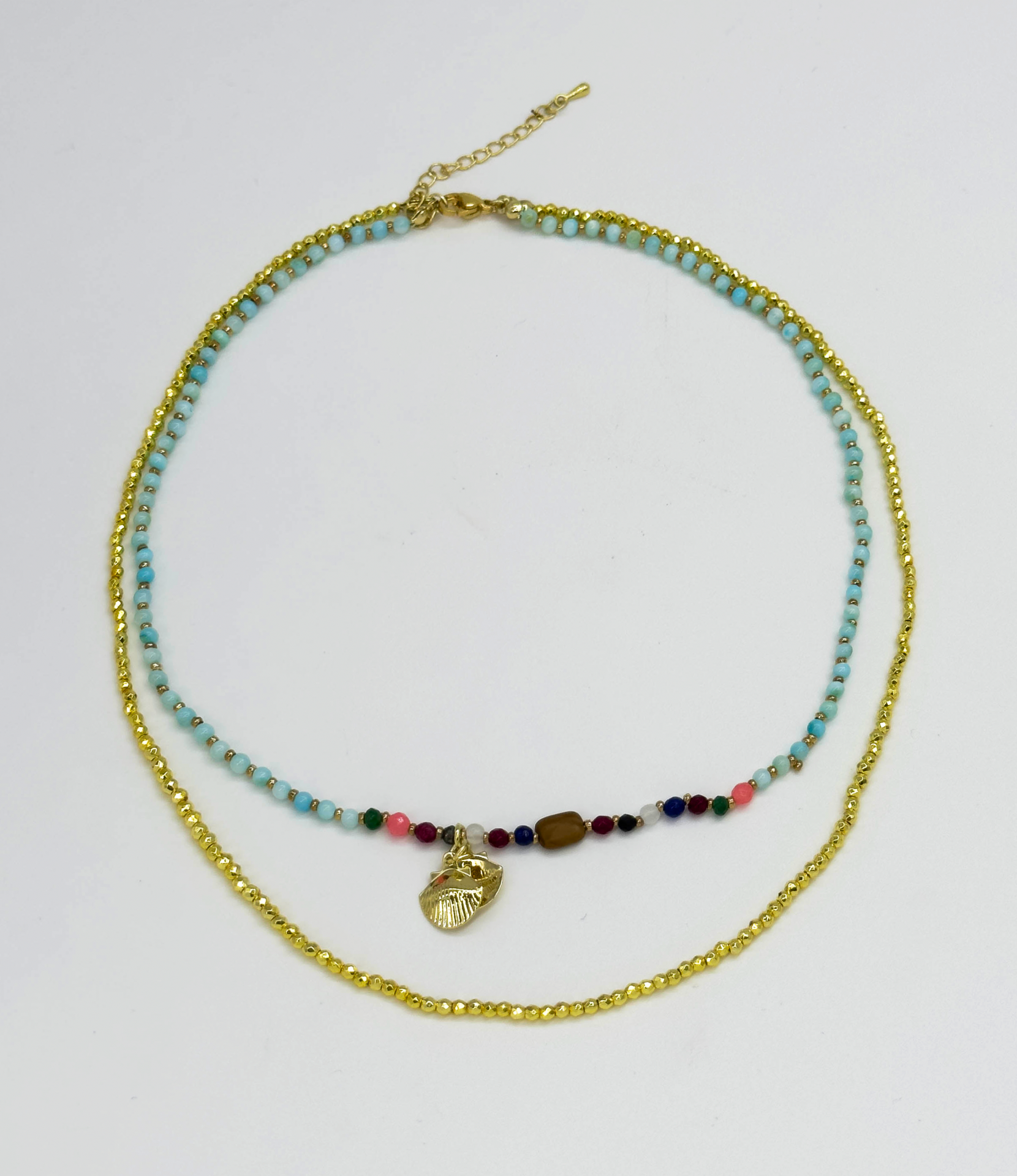 64056 Dubbellaagse Steen Kralen Ketting Met Koperen Ketting | Muticolour