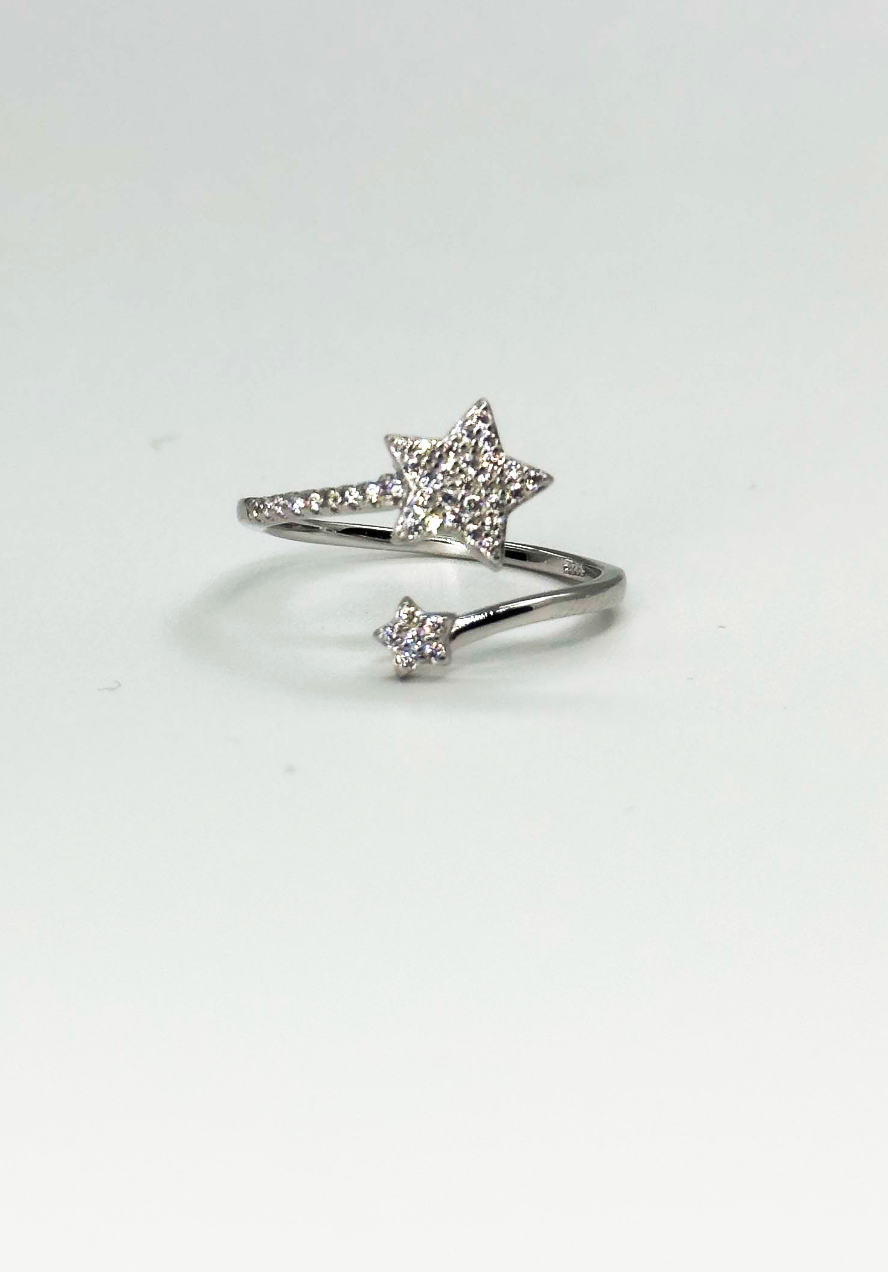 66003 Fijne En Ring Met Sterrenstudszirkonia Kristallen | Silver