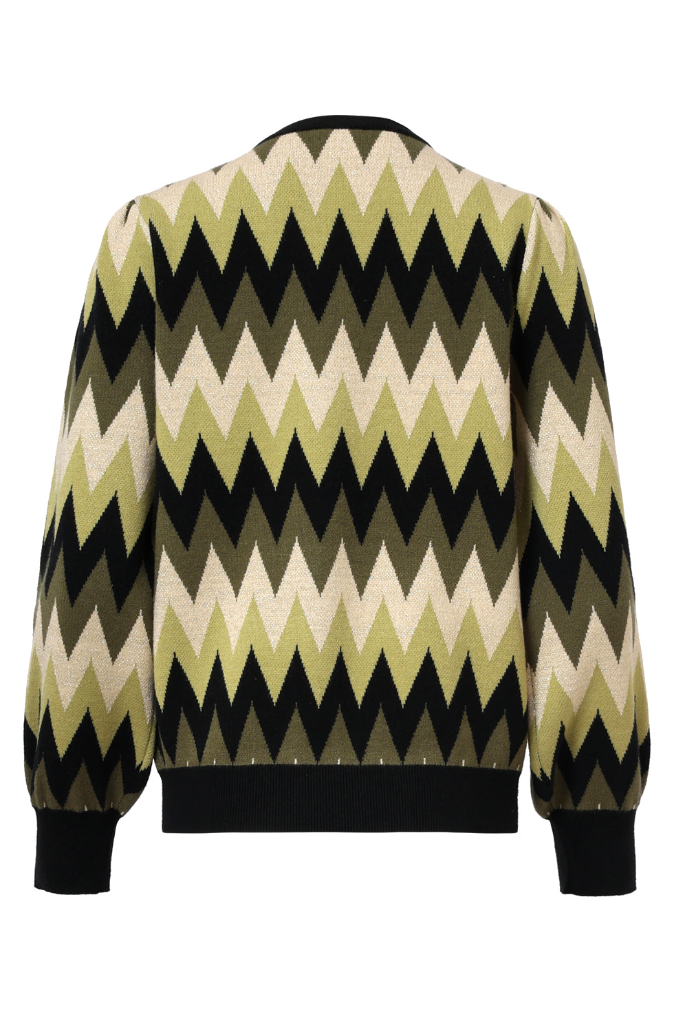 Army En Zand Zigzag Gebreide Dames Top Met Ronde Hals | Army - Sand