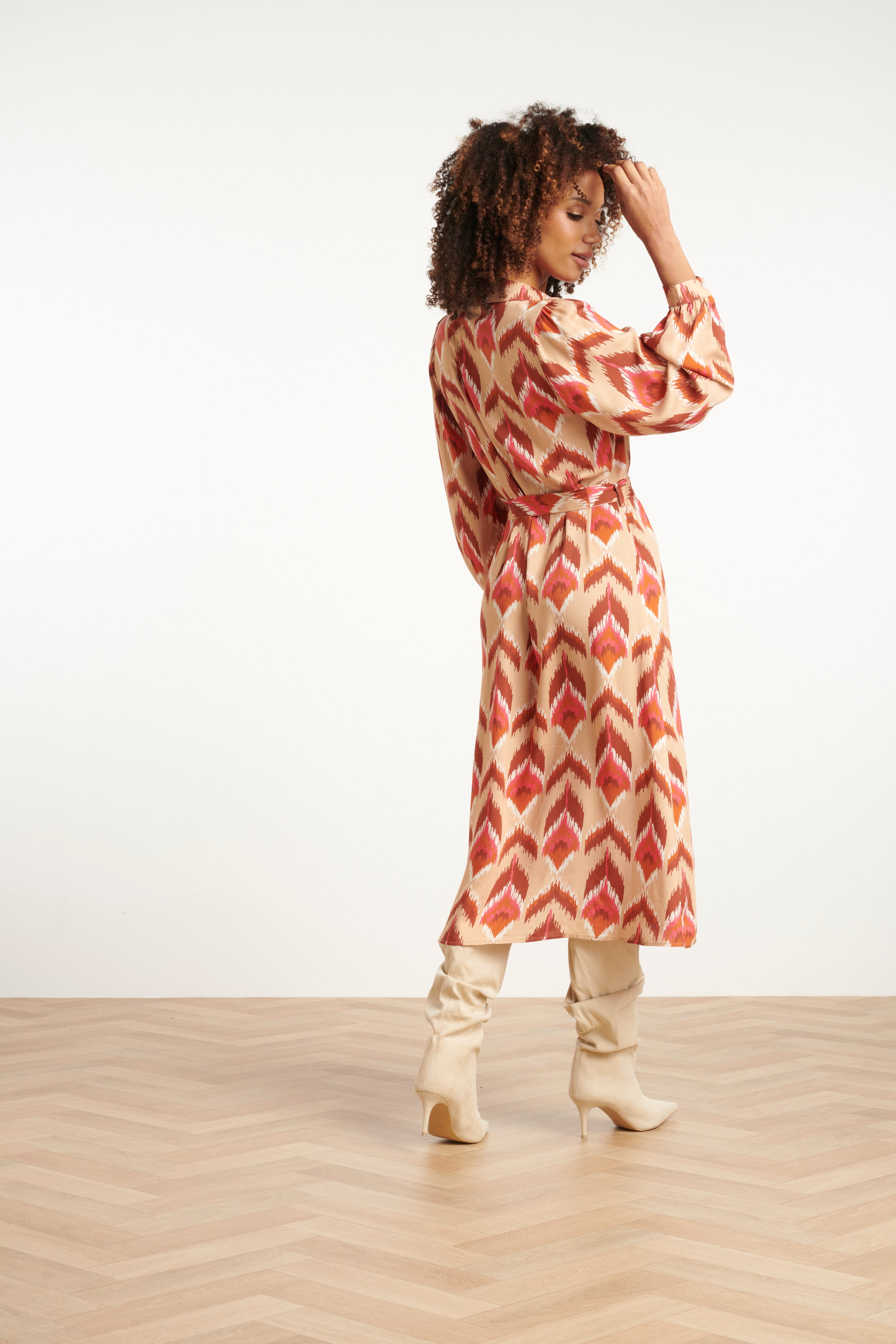 Aztec Midi Jurk In Warmroze En Camel | Camel - Muticolour
